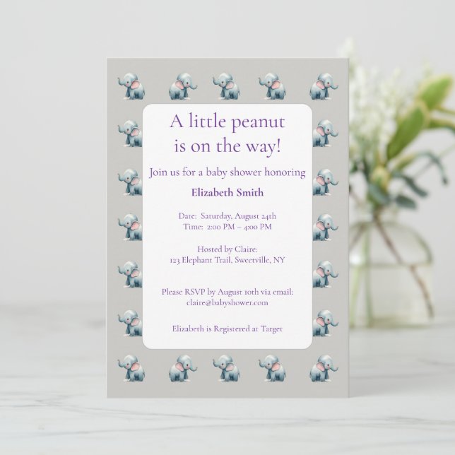 Invitation Éléphants bébé mignons cadeau de naissance baby sh (Debout devant)
