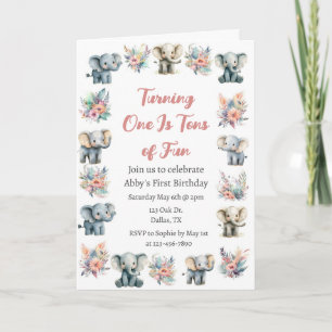 Invitation Eléphants & Boho Jungle Fleurs Anniversaire