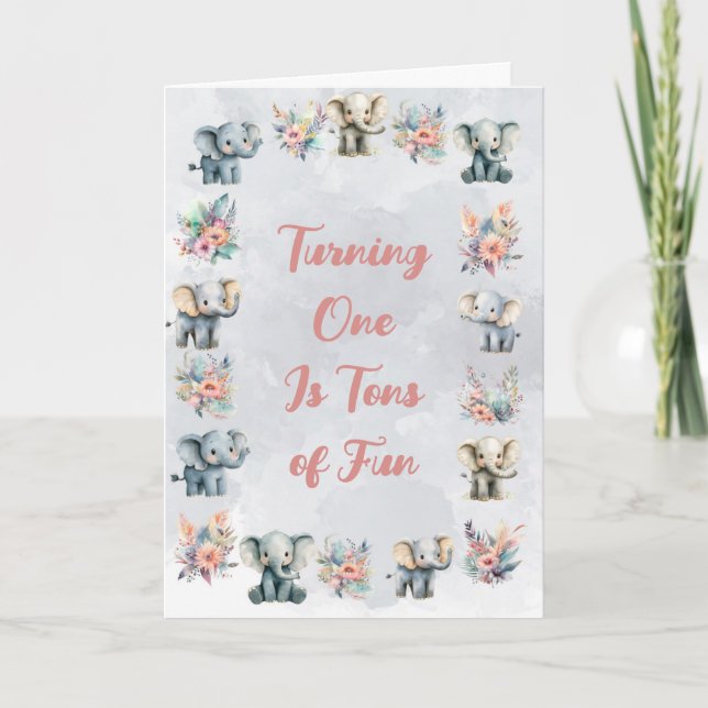 Invitation Elephants & Boho Jungle Fleurs sur Grey Anniversai (Devant)