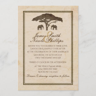 Invitation Éléphants de safari africain et mariage vintage d'