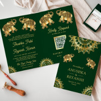 Eléphants d'ethnie d'or vert Indien Code QR Mariag