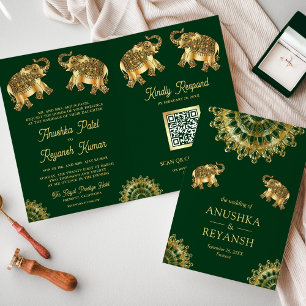 Invitation Éléphants ethniques de mariage indien QR Code en o