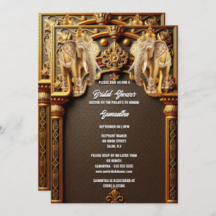 Invitation Eléphants indiens fleurie or luxe nuptiale douche