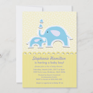 Invitation Eléphants pois rayés baby boy douches