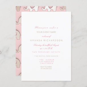 Invitation Eléphants rose Baby shower d'anniversaire ivoire b