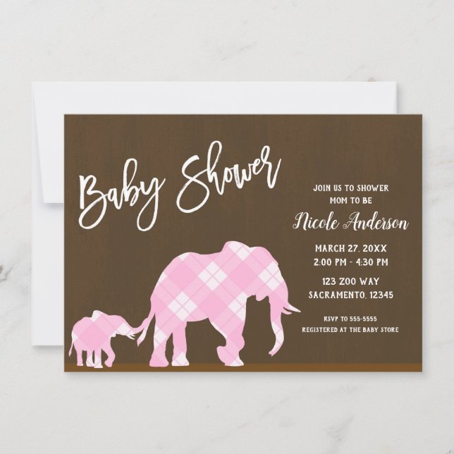Invitation Éléphants roses Fête de bébé moderne tendance marr (Devant)