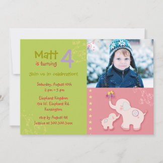 Invitation Eléphants roses Photo Anniversaire