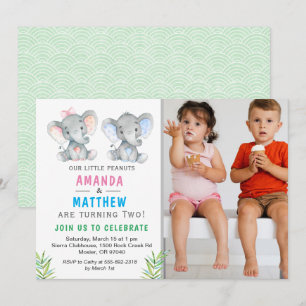 Invitation Élève Petit Cacahuète Jumeau Garçon Fille Annivers