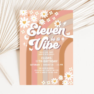 Invitation ELEVEN est un anniversaire hippie arc-en-ciel des 