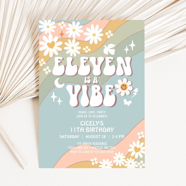 Invitation ELEVEN est Vibe Daisy Hippie les années 70 Anniver (Créateur téléchargé)