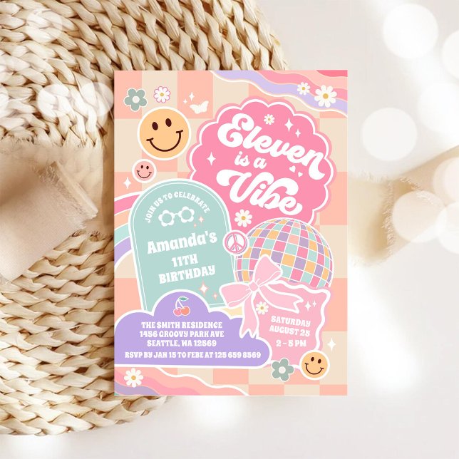 Invitation Eleven Is A Vibe Cloud Rainbow Disco 11th Birthday (Créateur téléchargé)