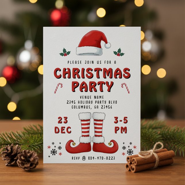 Invitation Elf Boots Santa Claus Casquette White Christmas Pa (Elf Boots Santa Claus Hat White Christmas Party Invitation
)