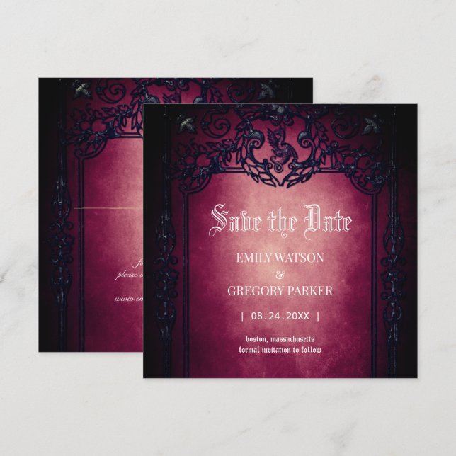 Invitation Elgant gothique sarcelle rouge cadre Sauvegarder l (Devant / Derrière)