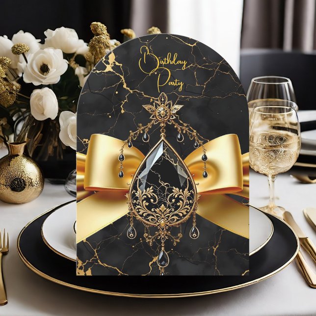 Invitation Elite Anniversaire Noir Or Marbre Bijou (Créateur téléchargé)