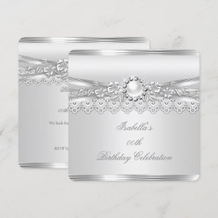 Invitation Élite Argent Perle Blanche Dentelle Florale Annive