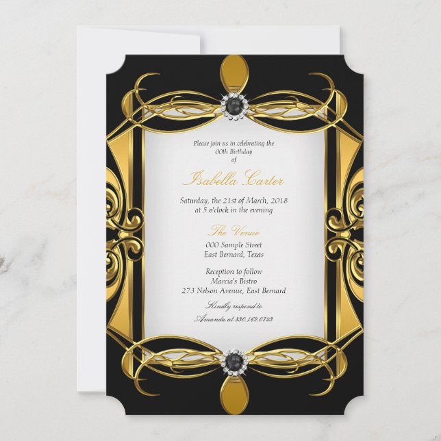 Invitation Elite Deco Golden Black Pearl Blanc fête d'anniver (Devant)