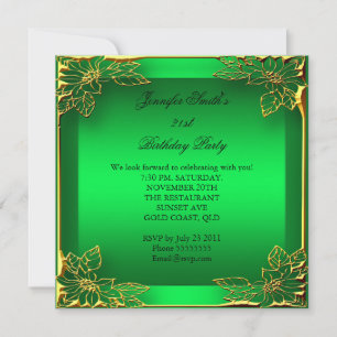 Invitation Élite Élégant Anniversaire Lime Or Floral Damassé