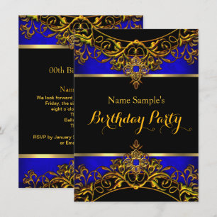 Invitation Elite Élégant Bleu Royal Or Noir Anniversaire