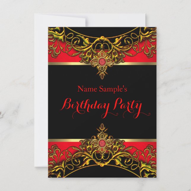 Invitation Elite Élégant Rouge Or Noir Anniversaire 2 (Devant)