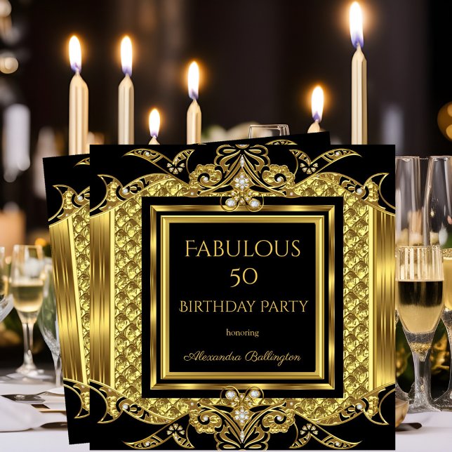Invitation Élite Élégante Formel Or Fête D'anniversaire Noir  (Créateur téléchargé)