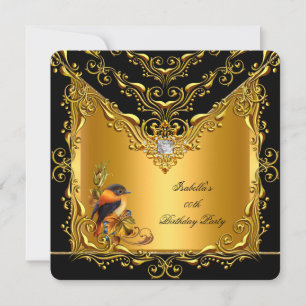 Invitation Élite Élégante Oiseau Noir Or Fête d'Anniversaire