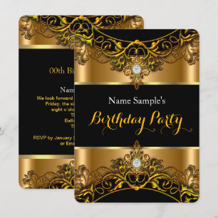 Invitation Élite Élégante Royale Or Diamant Noir Anniversaire