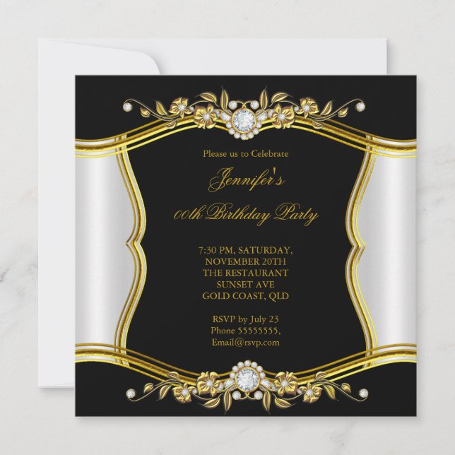 Invitation Elite Gold Black Floral Diamond Party (Devant)