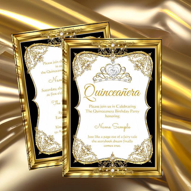 Invitation Elite Gold Blanc Black Princesse Quinceanera Tiara (Créateur téléchargé)