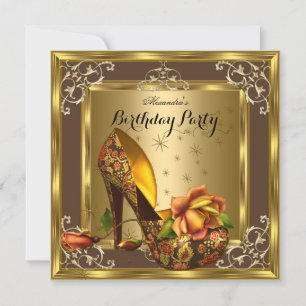 Invitation Elite Gold Brown Roses Talons Hauts Fête d'Anniver