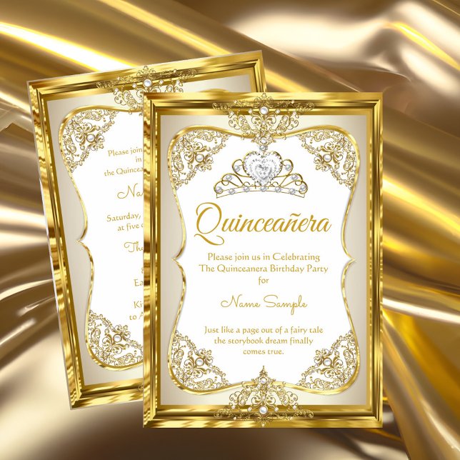 Invitation Elite Or Blanc beige Crème Princesse Quinceanera (Créateur téléchargé)