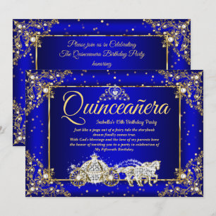 Invitation Elite Princess Quinceañera Bleu Royale Paillettes 