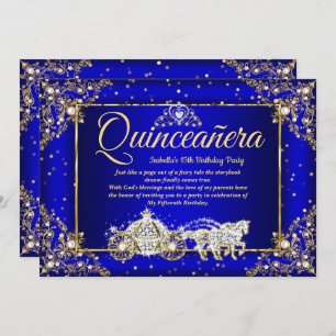 Invitation Elite Princesse Quinceanera Royal Blue Gold Sparkl