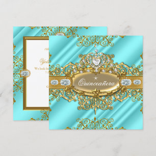 Invitation Élite Quinceañera Bleu Turquoise Argent Or Fête de