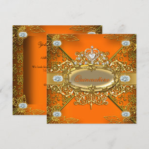 Invitation Élite Quinceañera Orange Or 15ème Fête Damassé