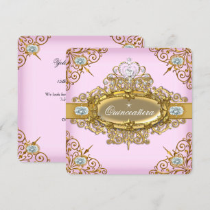 Invitation Elite Quinceanera Rose Gold Damask 15ème Parti