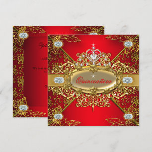 Invitation Élite Quinceañera Rouge Or Royal Damassé Fête des 