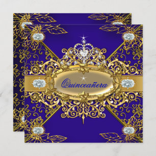 Invitation Elite Quinceanera Royal Blue Gold Damask 15e