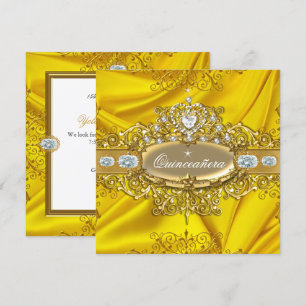 Invitation Élite Quinceañera Soie Jaune Argent Or Fête