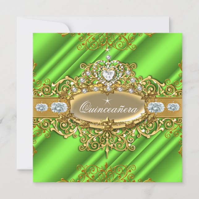 Invitation Élite Quinceañera Vert Citron Argent Or Fête (Devant)
