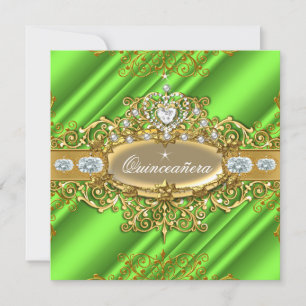 Invitation Élite Quinceañera Vert Citron Argent Or Fête