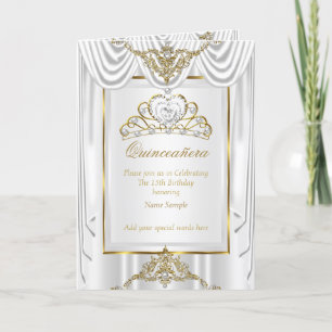 Invitation Elite Quinceanera White Silk Gold Pearl Tiara