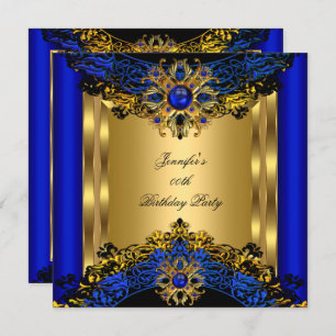 Invitation Elite Royal Blue Gem Gold Black Anniversaire Party