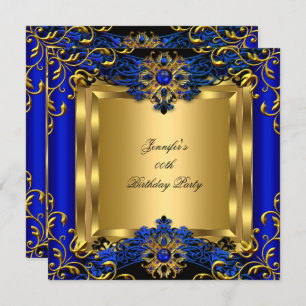 Invitation Elite Royal Blue Gem Gold Black Anniversaire Party