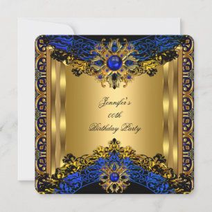 Invitation Elite Royal Blue Gem Gold Black fête d'anniversair
