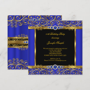 Invitation Elite Royale Bleu Or Damassé Perle Anniversaire 2