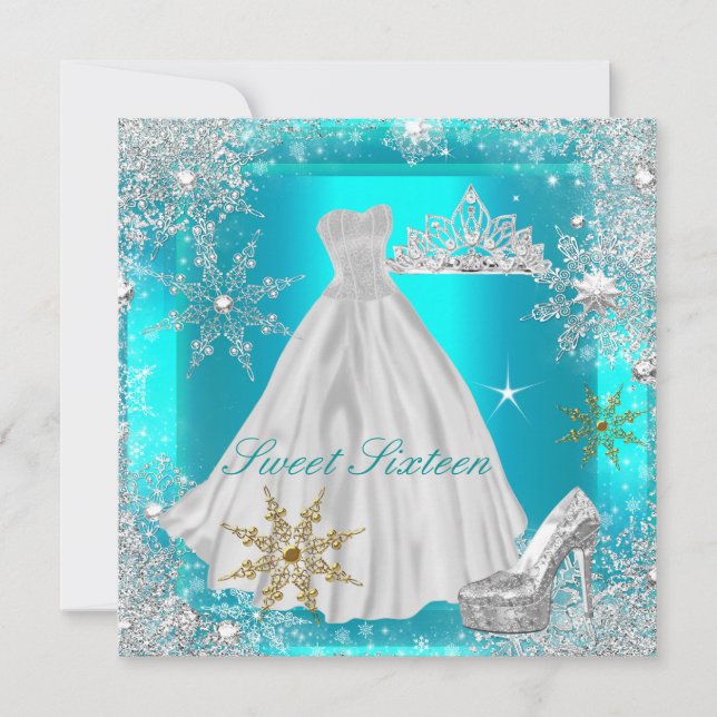 Invitation Elite Sweet 16 Sweet sixteen Hot Turquoise Or blan (Devant)