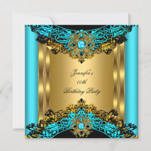 Invitation Elite Turquoise Bleu Gem Or Noir fête d'anniversai