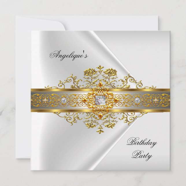 Invitation Elite White Gold Black fête d'anniversaire (Devant)