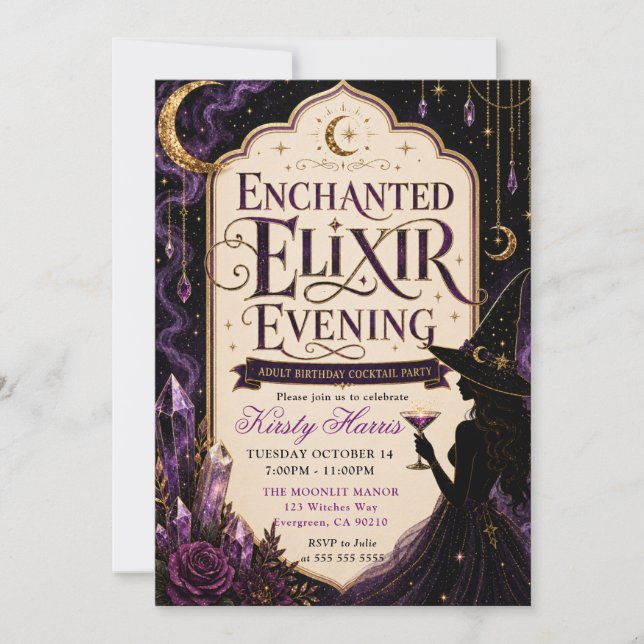 Invitation Élixir de Sorcière Enchantée Soirée Anniversaire (Devant)