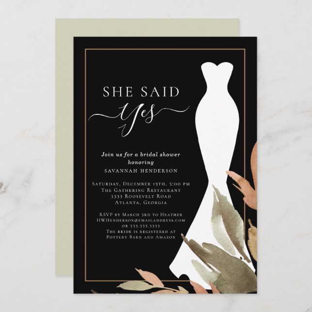 Invitation Elle A Dit Oui Aquarelle Chute Feuilles Fête des m (Devant / Derrière)